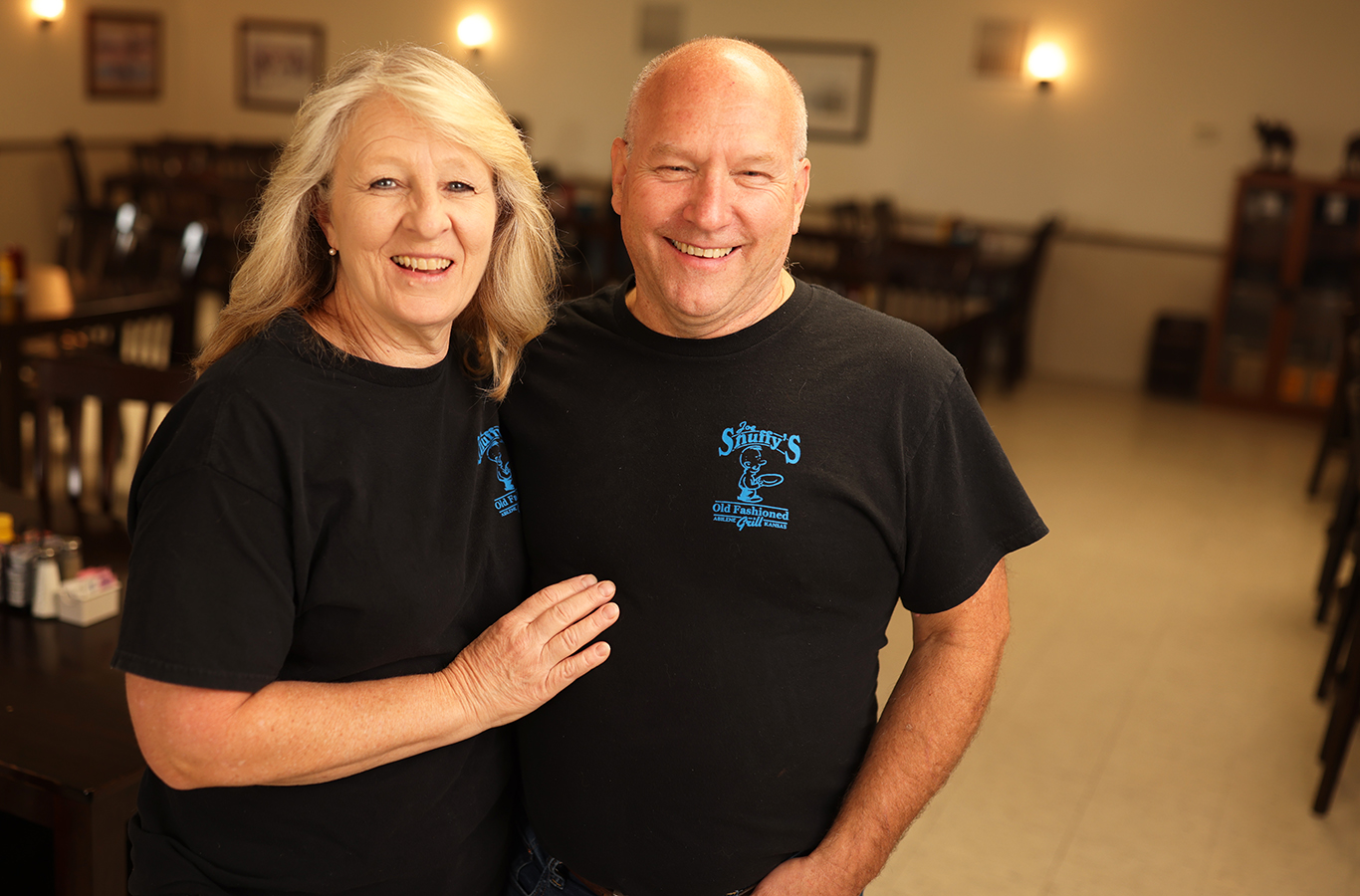 Kenneth and Erin standing inside Joe Snuffy's Old Fashioned Grill